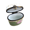 Green Oval Cylinder Limoges Porcelain Box, a hand-painted Limoges porcelain gift