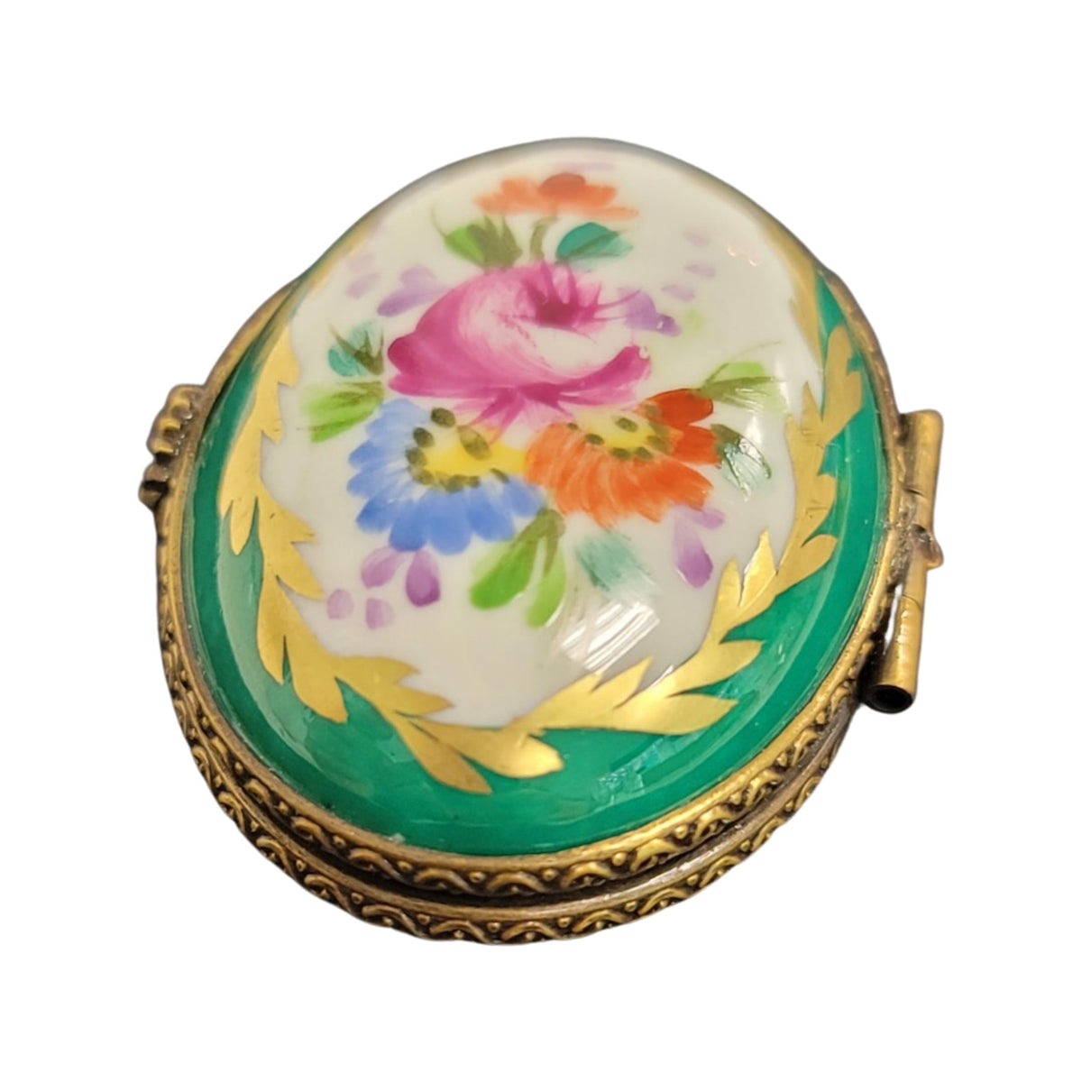 Green Oval Limoges Porcelain Box, view 3