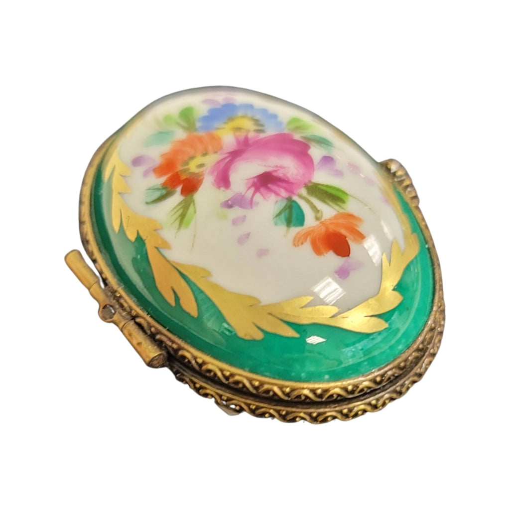 Green Oval Limoges Porcelain Box, view 4