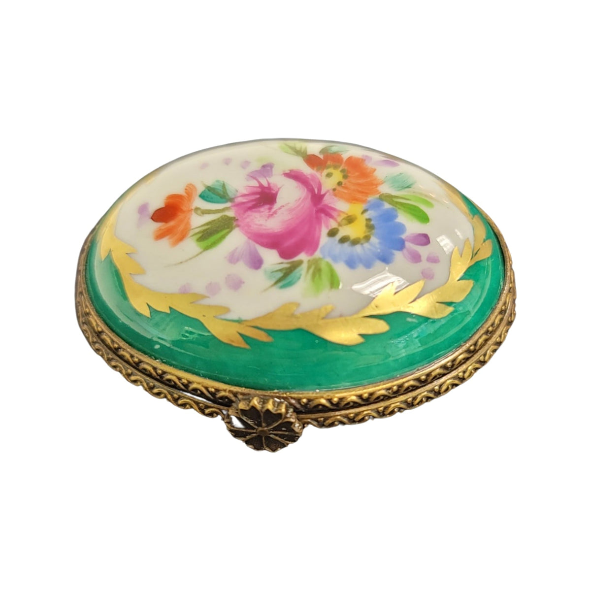 Green Oval Limoges Porcelain Box, view 5