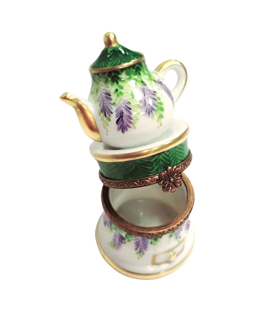 Green Teapot Coffee Pot Limoges Box Figurine Decor, view 2