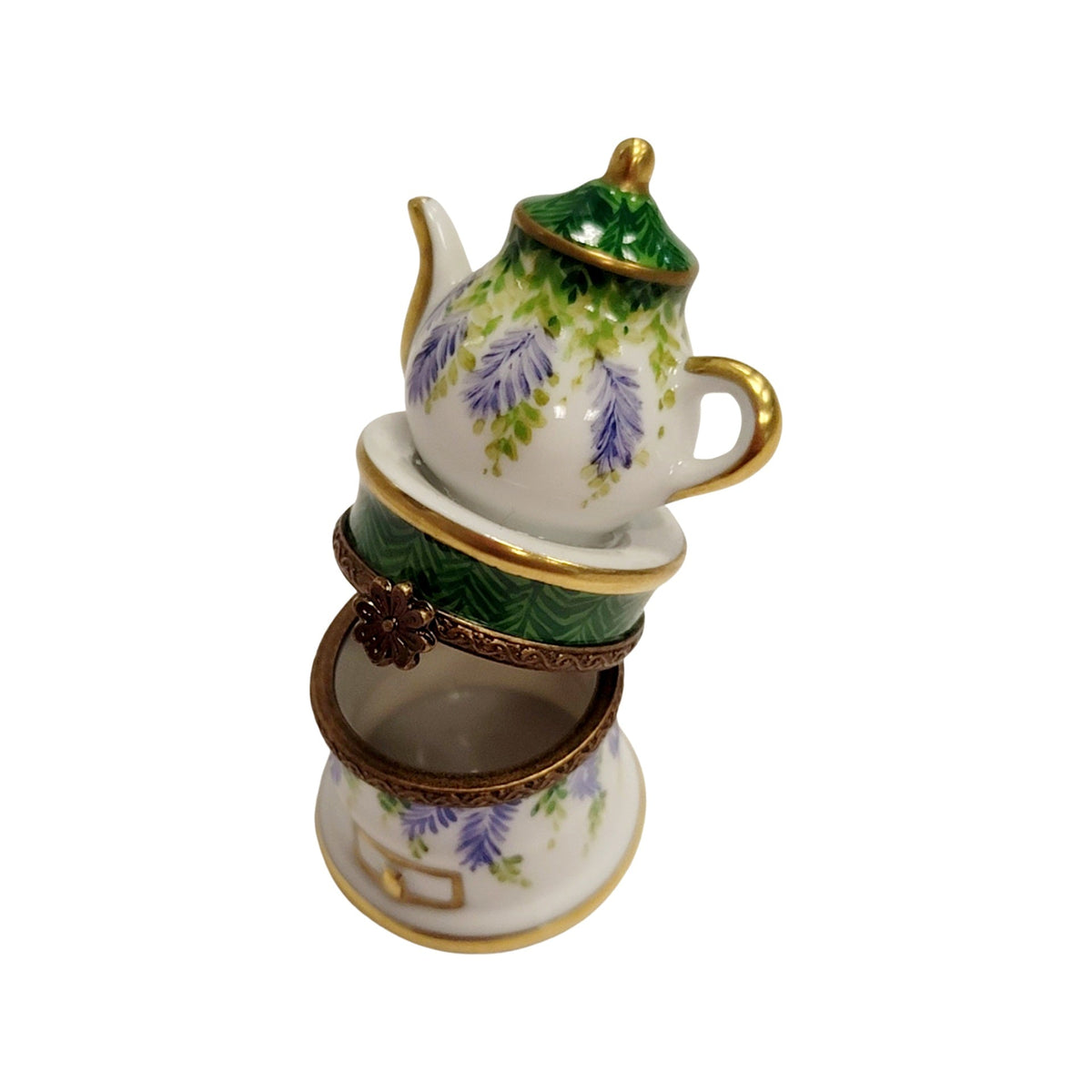 Green Teapot Coffee Pot Limoges Box Figurine Decor, view 4