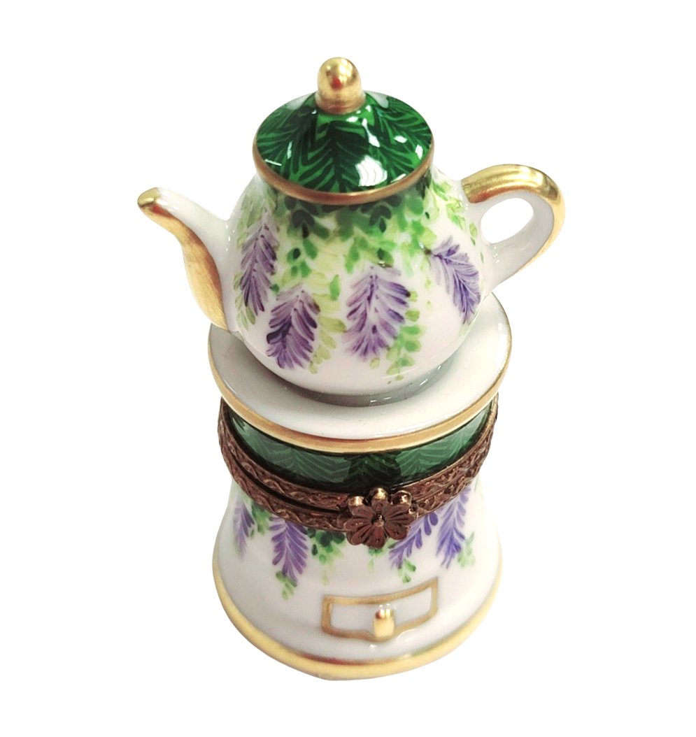 Green Teapot Coffee Pot Limoges Box Figurine Decor, a hand-painted Limoges porcelain gift