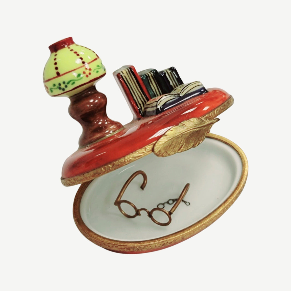 Lamp w Book Glasses Figurine Limoges Porcelain, view 2