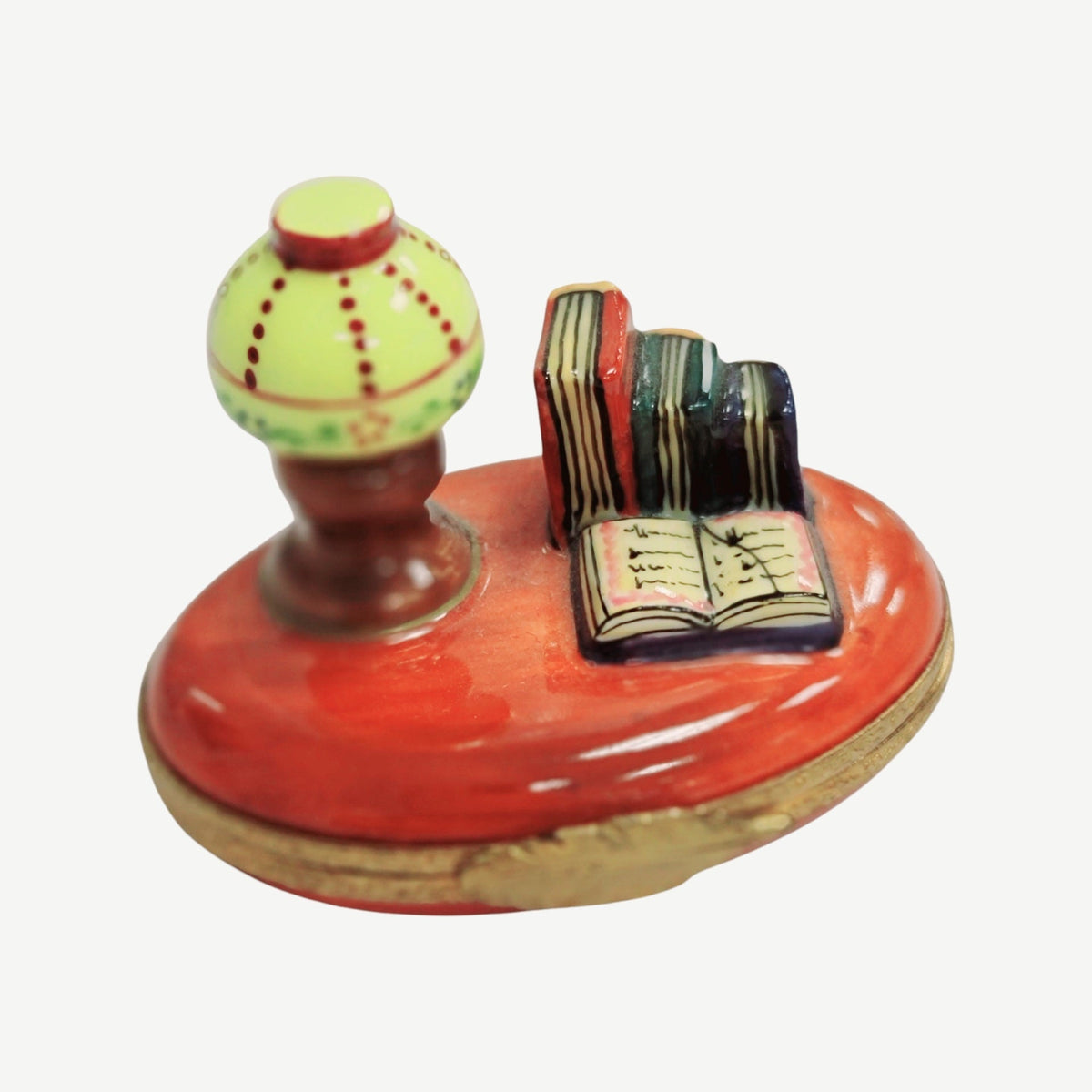 Lamp w Book Glasses Figurine Limoges Porcelain, a hand-painted Limoges porcelain gift