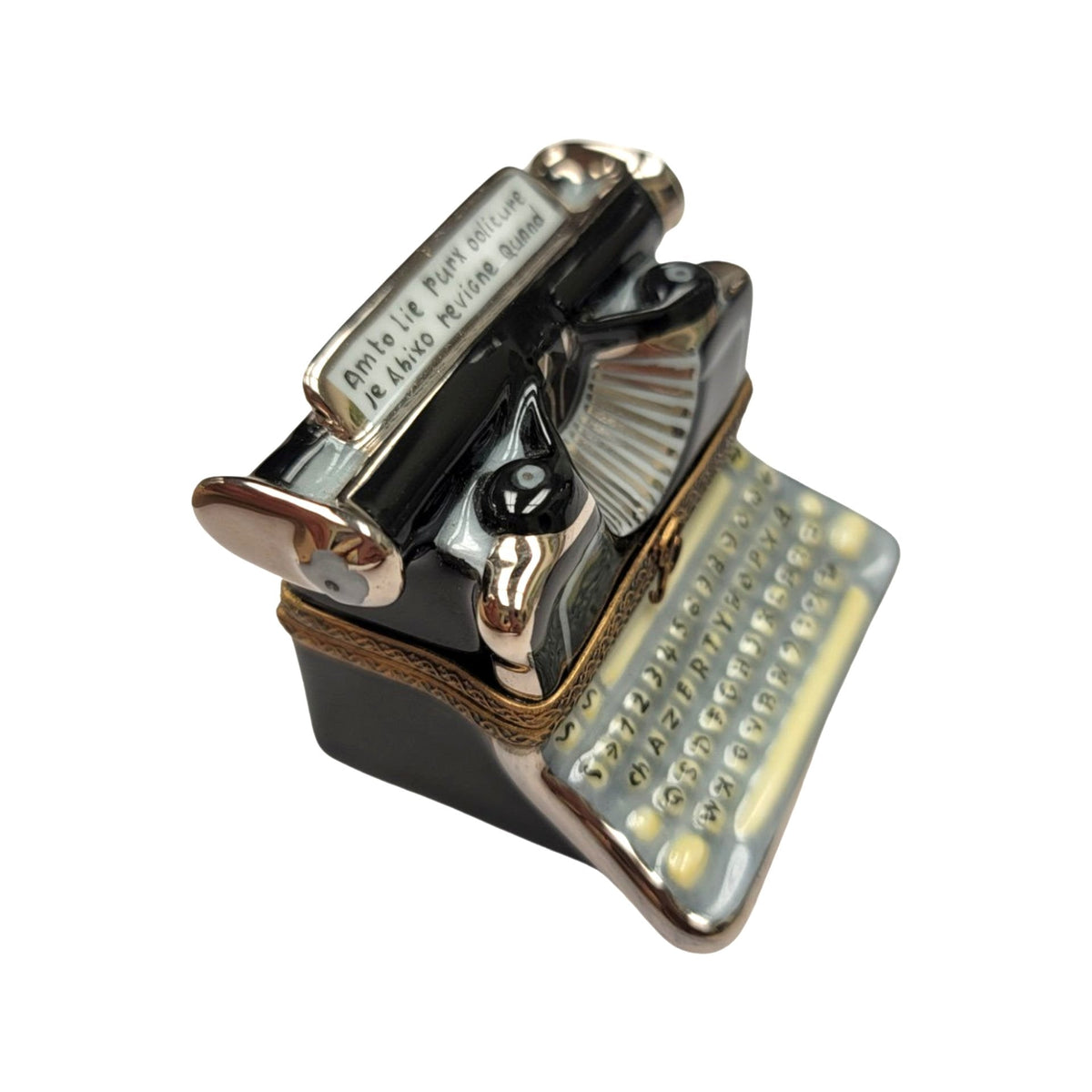 Artisan-painted Antique Black Typewriter Limoges box from France, a cherished collectible