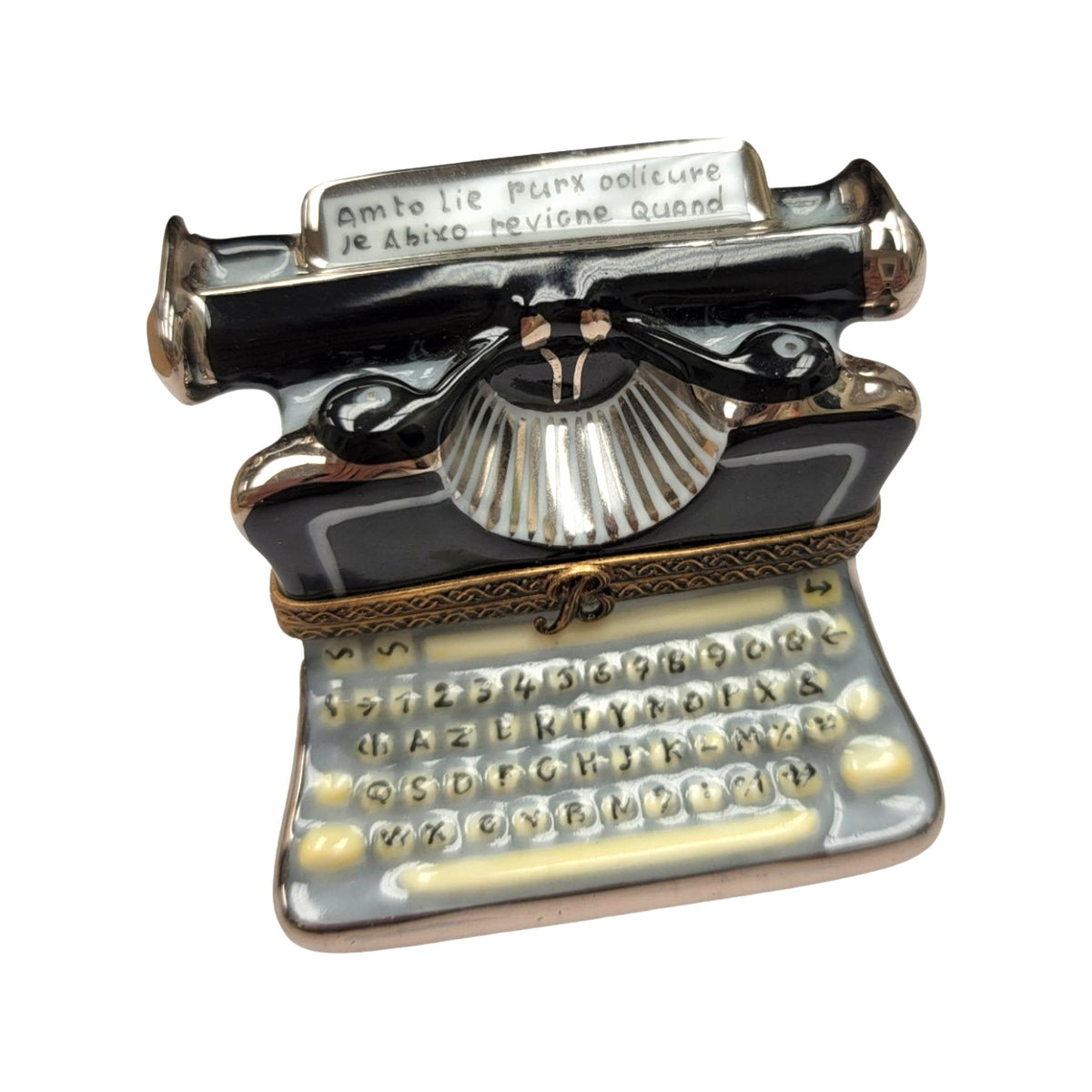 Limoges Boutique presents the Antique Black Typewriter, a genuine Limoges box painted by hand in France
