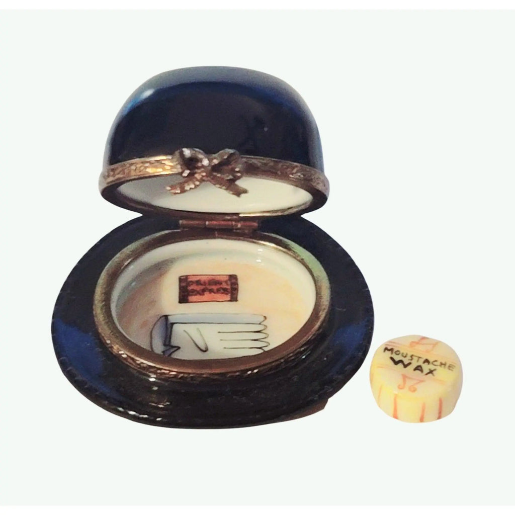 Playbill Hat Cap w Mustache Wax Black Limoges Box Figurine, view 2