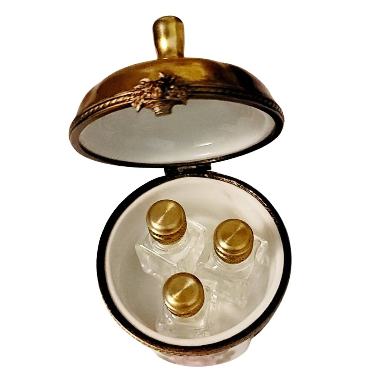 Artisan-painted Three Perfume Tent ES Limoges box from France, a cherished collectible