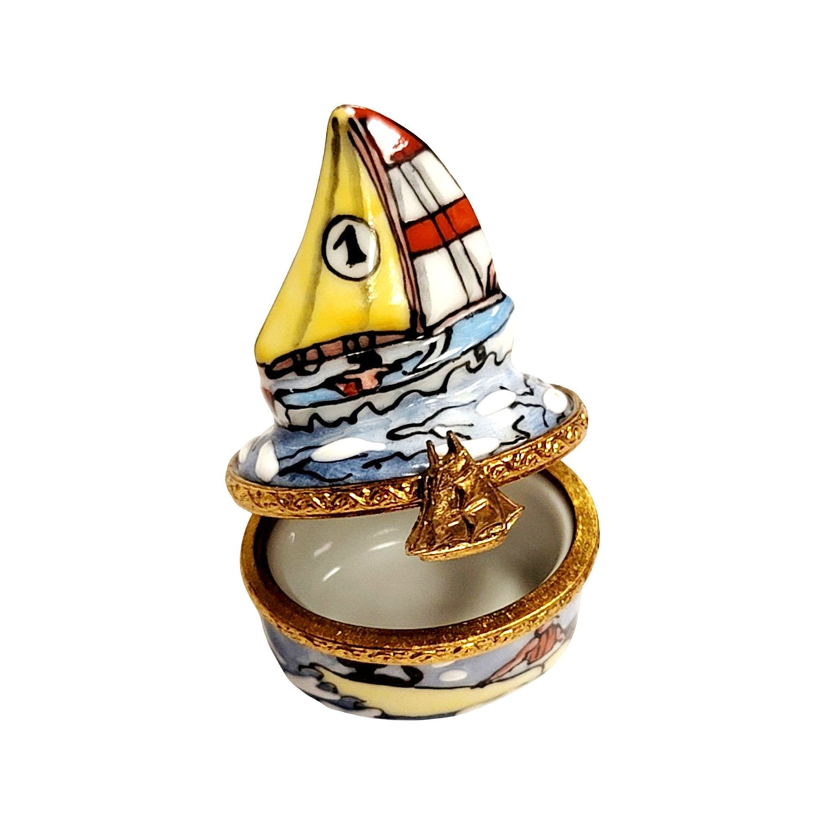 Hand-painted Smaller Sailboat for Nautical Limoges box, French artistry for lovers of fine art
