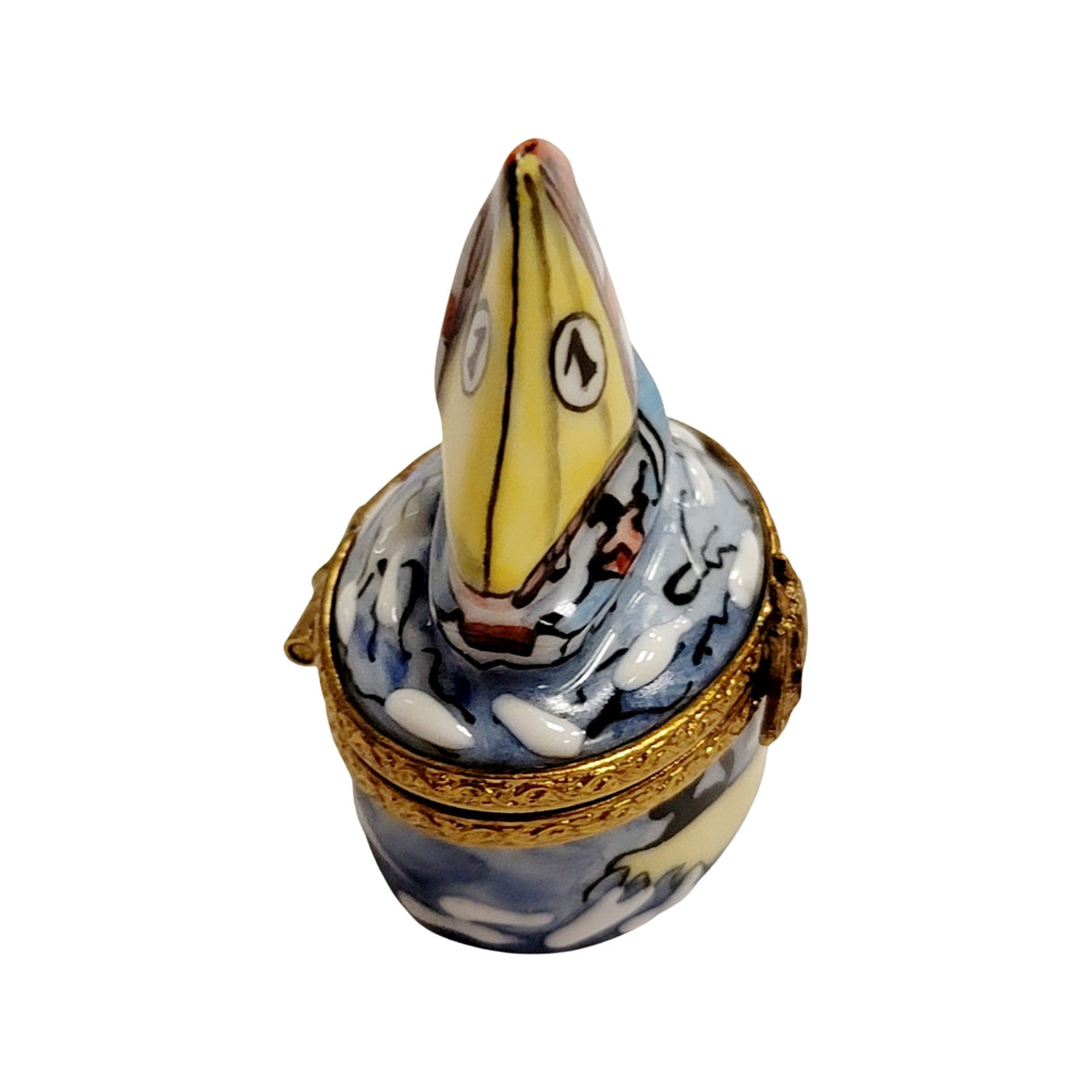 Smaller Sailboat for Nautical Limoges box painted by hand in Limoges, France, a gift to treasure