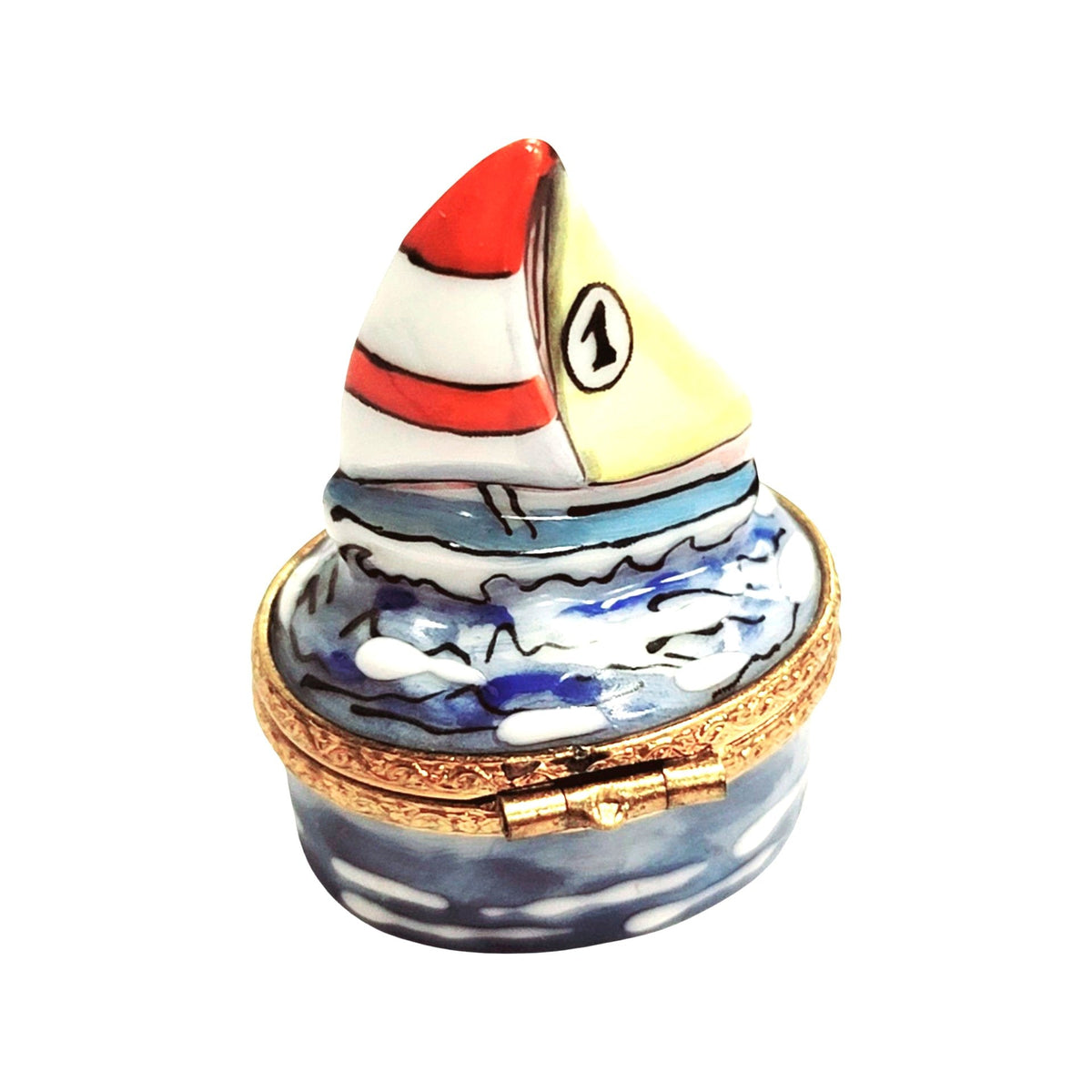 Collectible Smaller Sailboat for Nautical Limoges box with artisan brushwork