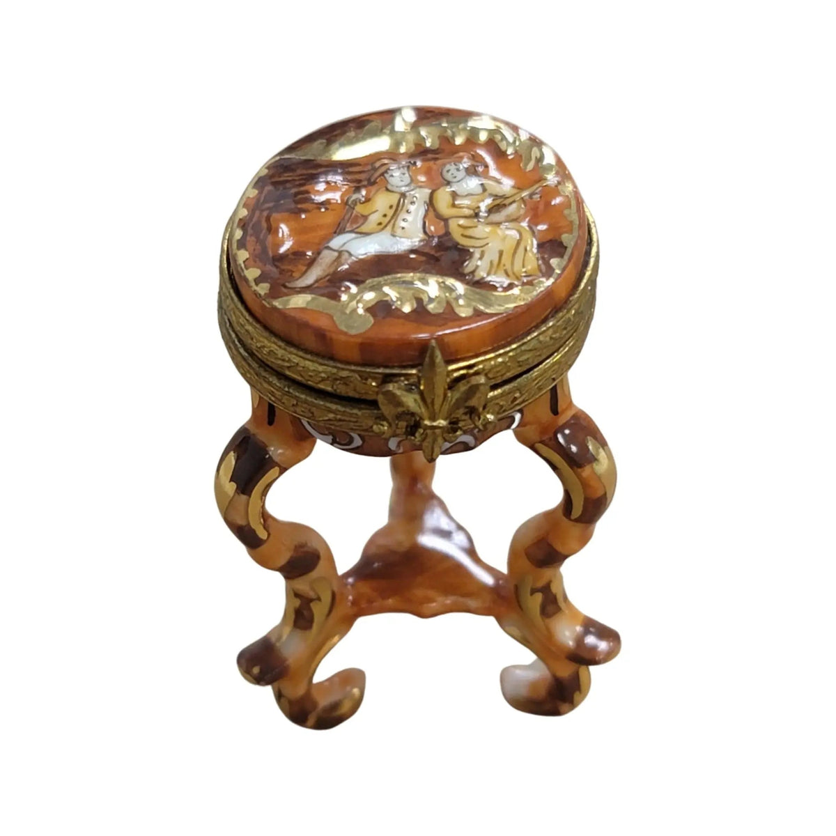 Brown Side Table Basin or Stool Antique Limoges Box Figurine, view 4