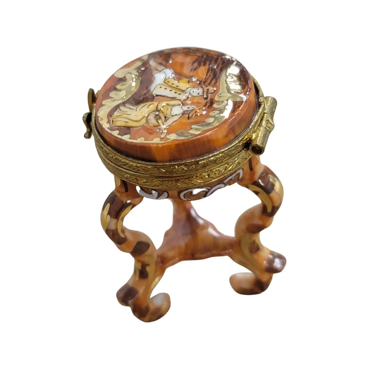 Brown Side Table Basin or Stool Antique Limoges Box Figurine, view 5