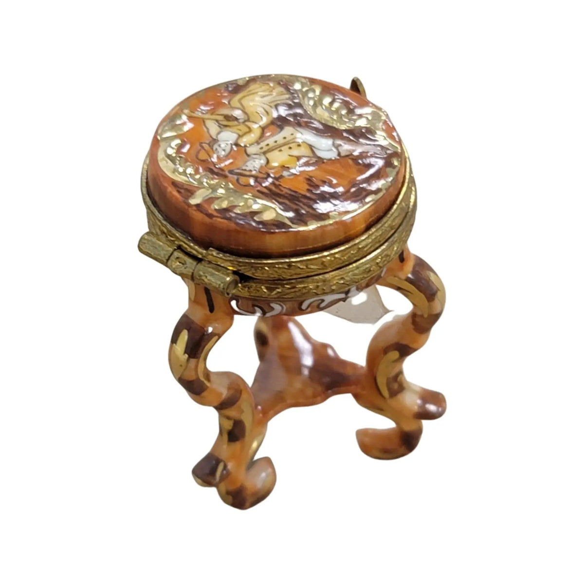 Brown Side Table Basin or Stool Antique Limoges Box Figurine, view 6