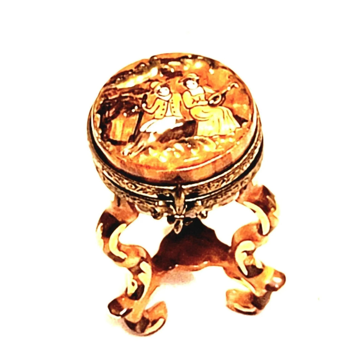 Brown Side Table Basin or Stool Antique Limoges Box Figurine, a hand-painted Limoges porcelain gift