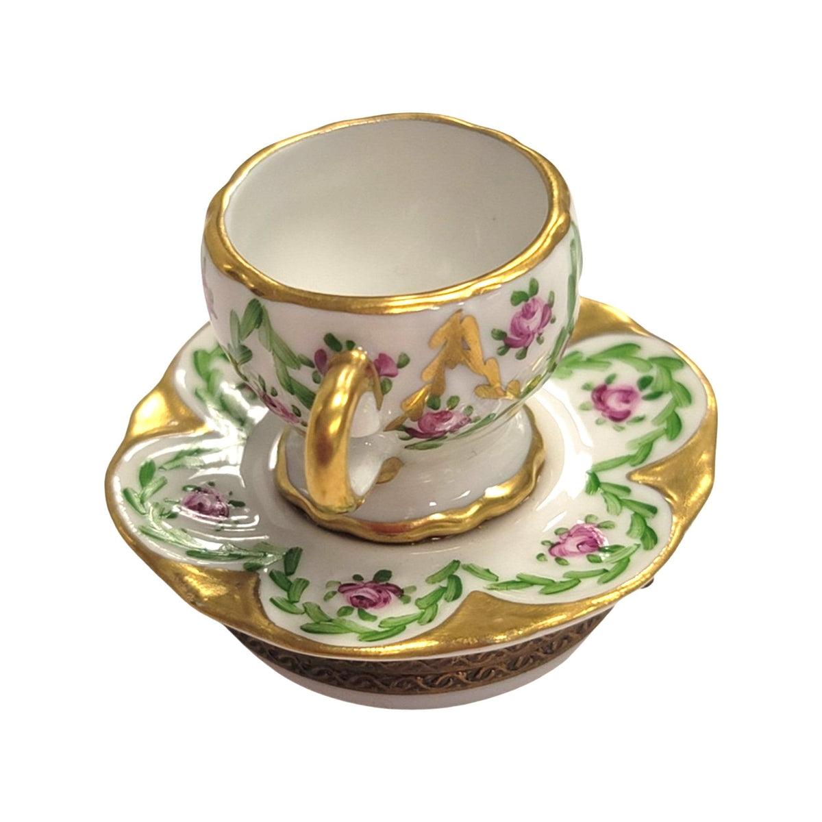 Teacup on Saucer Limoges Box Figurine, view 5