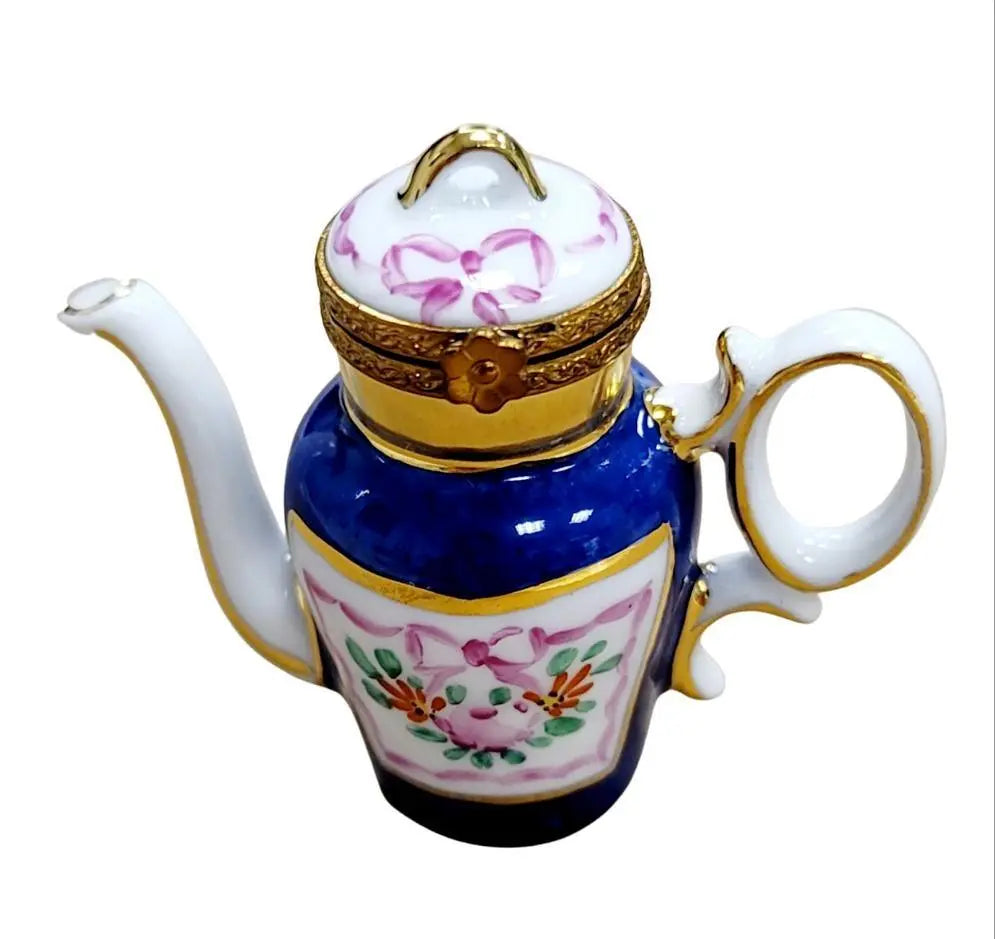 Vintage French Teapot Limoges Box Figurine Gift Set, a hand-painted Limoges porcelain gift