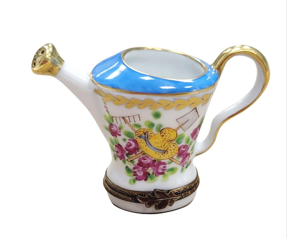 Elegant Watering Can Box for Garden Lovers, a hand-painted Limoges porcelain gift