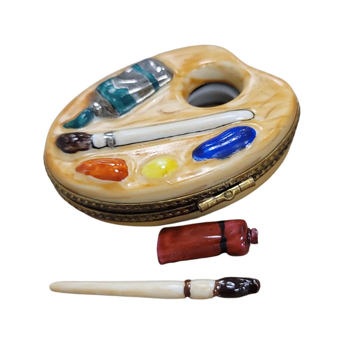 Small Paint Pallette w Tube Limoges Box Figurine Gift, a hand-painted Limoges porcelain gift