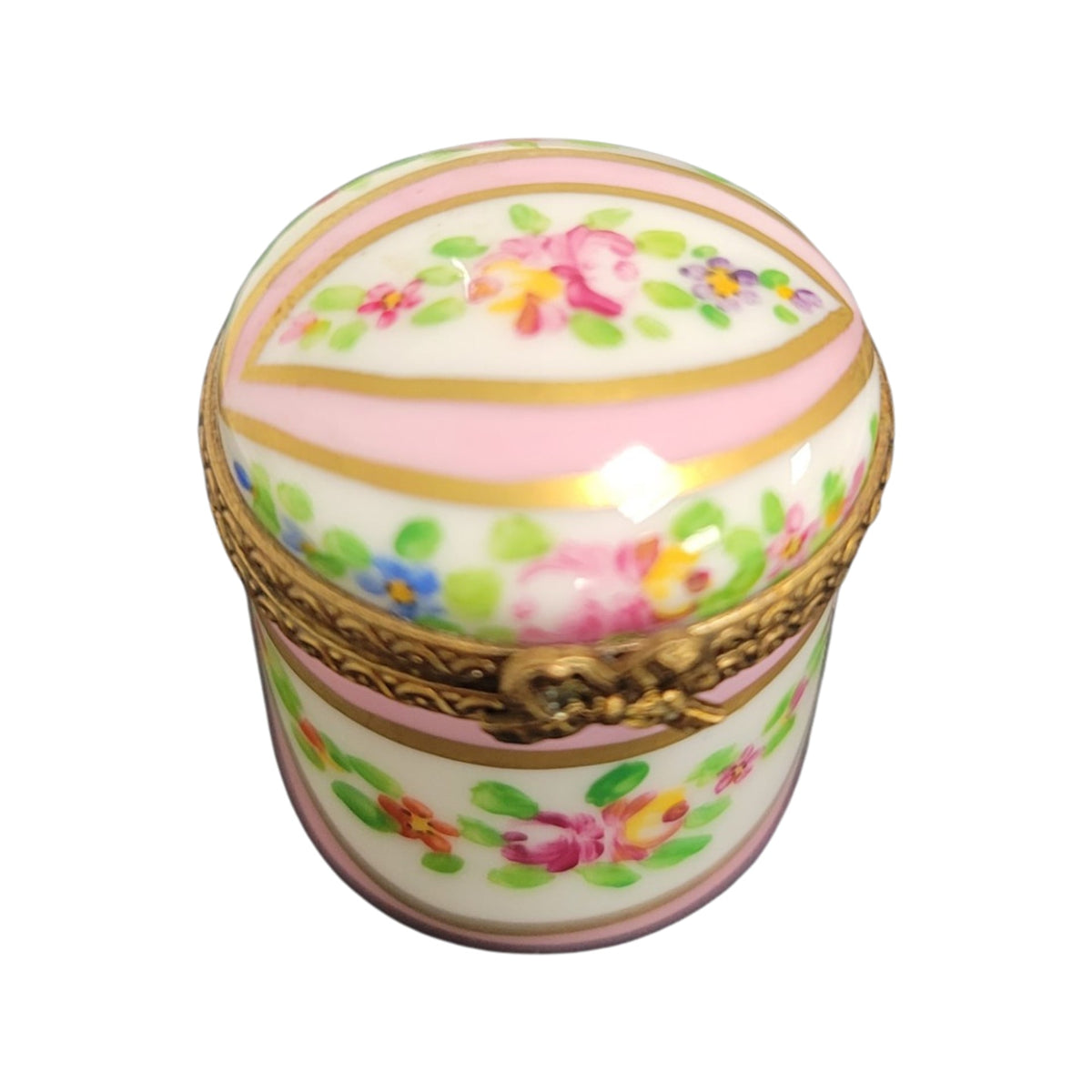 Pink Round Limoges Porcelain Box, a hand-painted Limoges porcelain gift