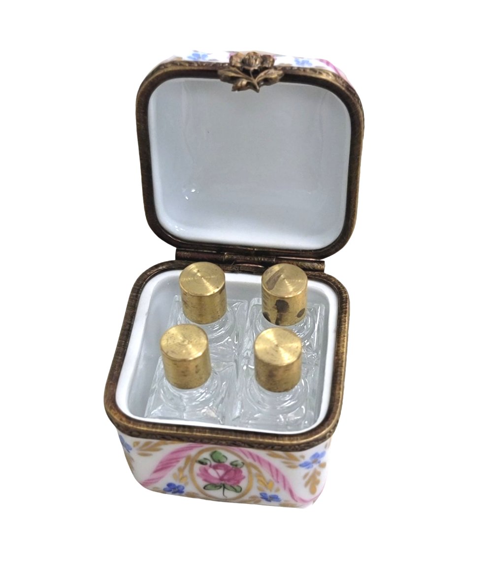 4 perfume pink roses in square porcelain limoges trinket box, view 2
