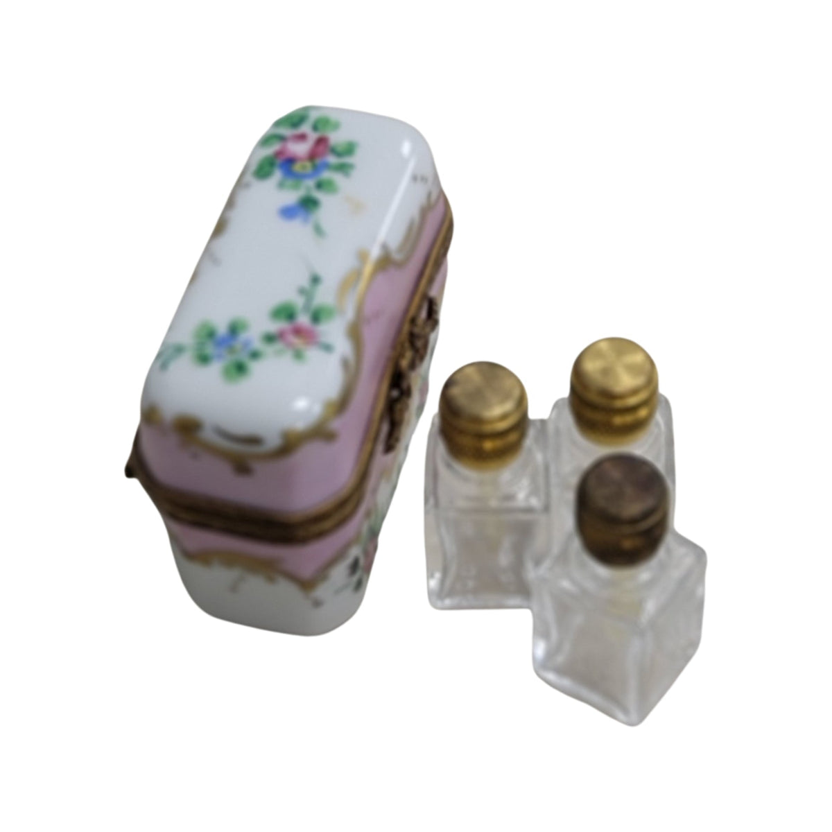 Hand-painted 3 Perfume Pink Roses Square Limoges box, French artistry for lovers of fine art