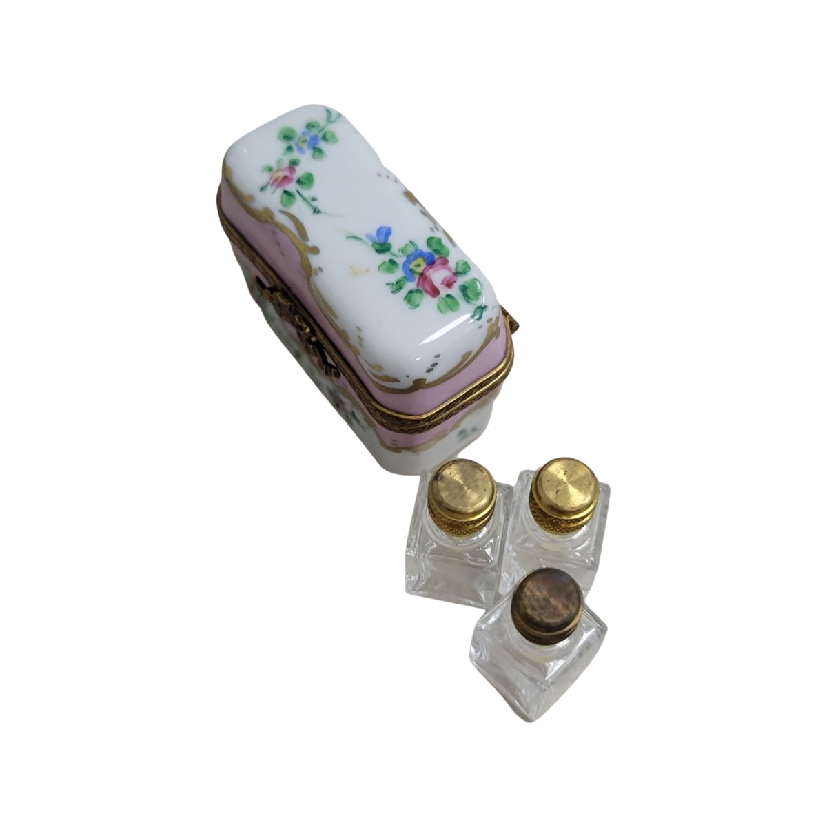 3 Perfume Pink Roses Square Limoges box painted by hand in Limoges, France, a gift to treasure