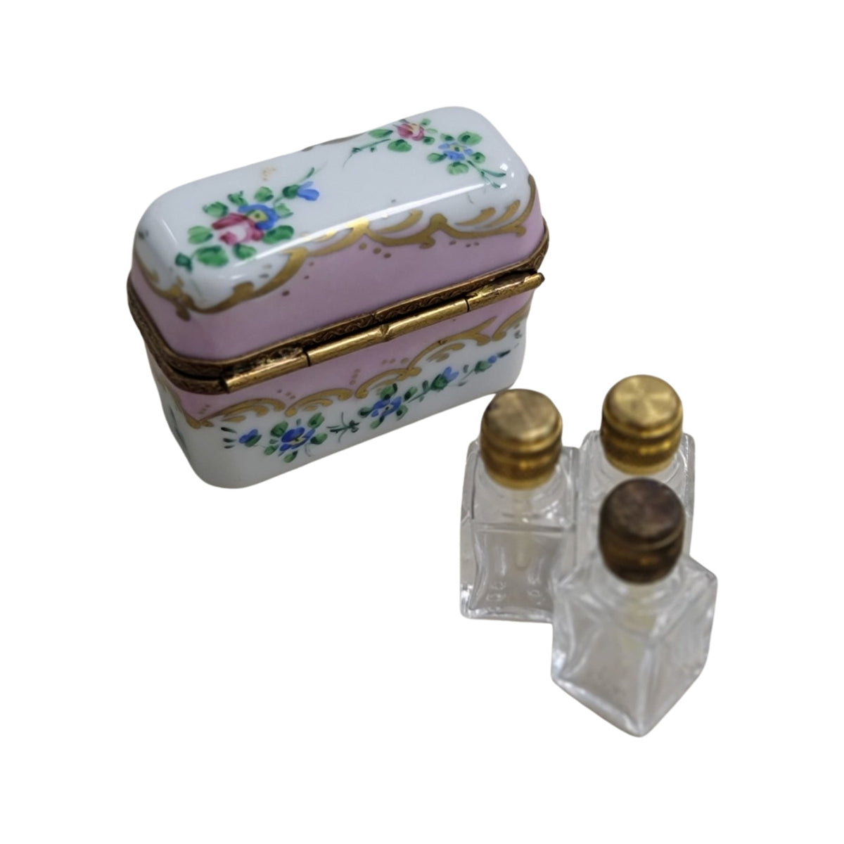 3 Perfume Pink Roses Square Limoges Porcelain Art Object, view 6