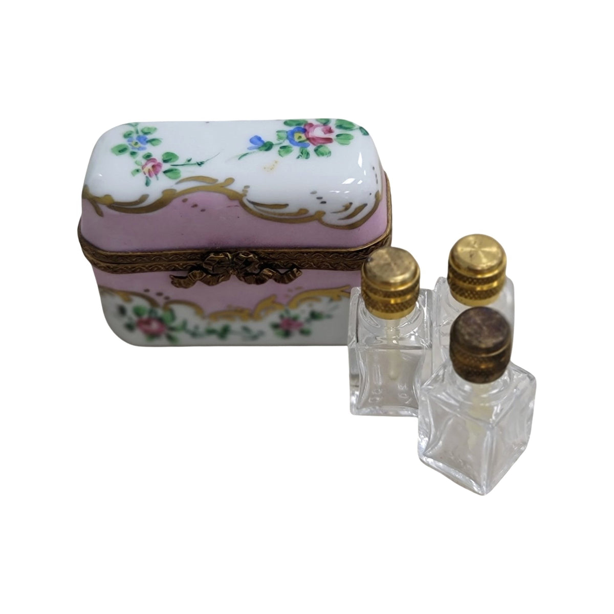 Authentic 3 Perfume Pink Roses Square Limoges box, hand-painted in France, from Limoges Boutique