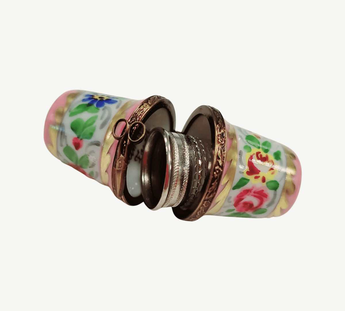 Pink Thimble Holder Porcelain Limoges Porcelain Art Object, view 2