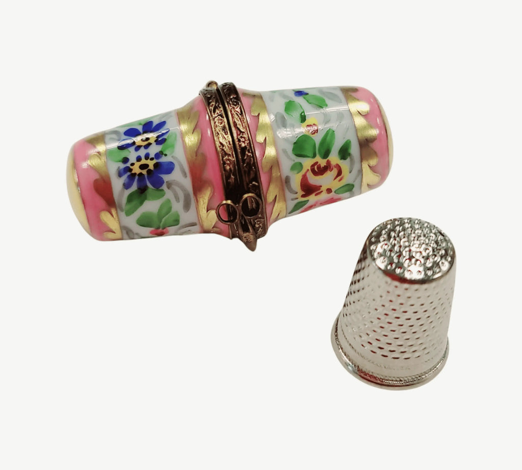 Pink Thimble Holder Porcelain Limoges Porcelain Art Object, view 3