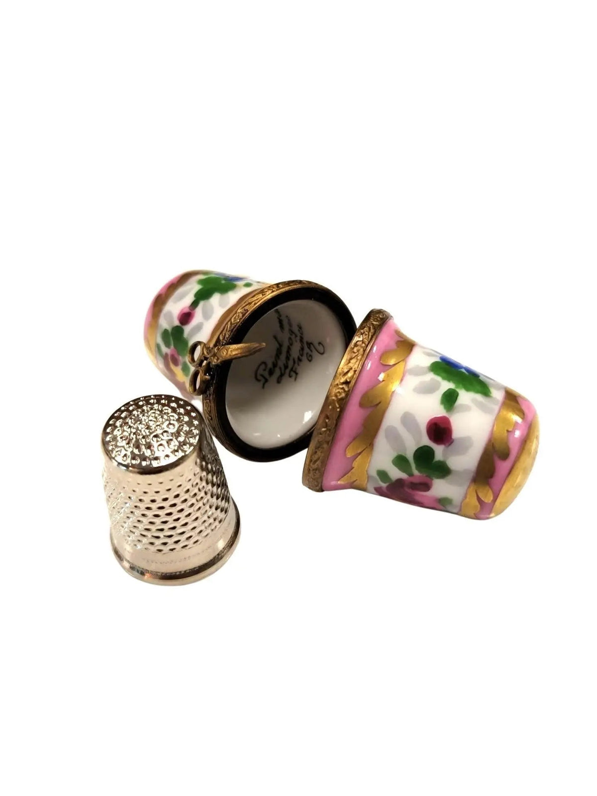 Pink Thimble Holder Porcelain Limoges Porcelain Art Object, view 6