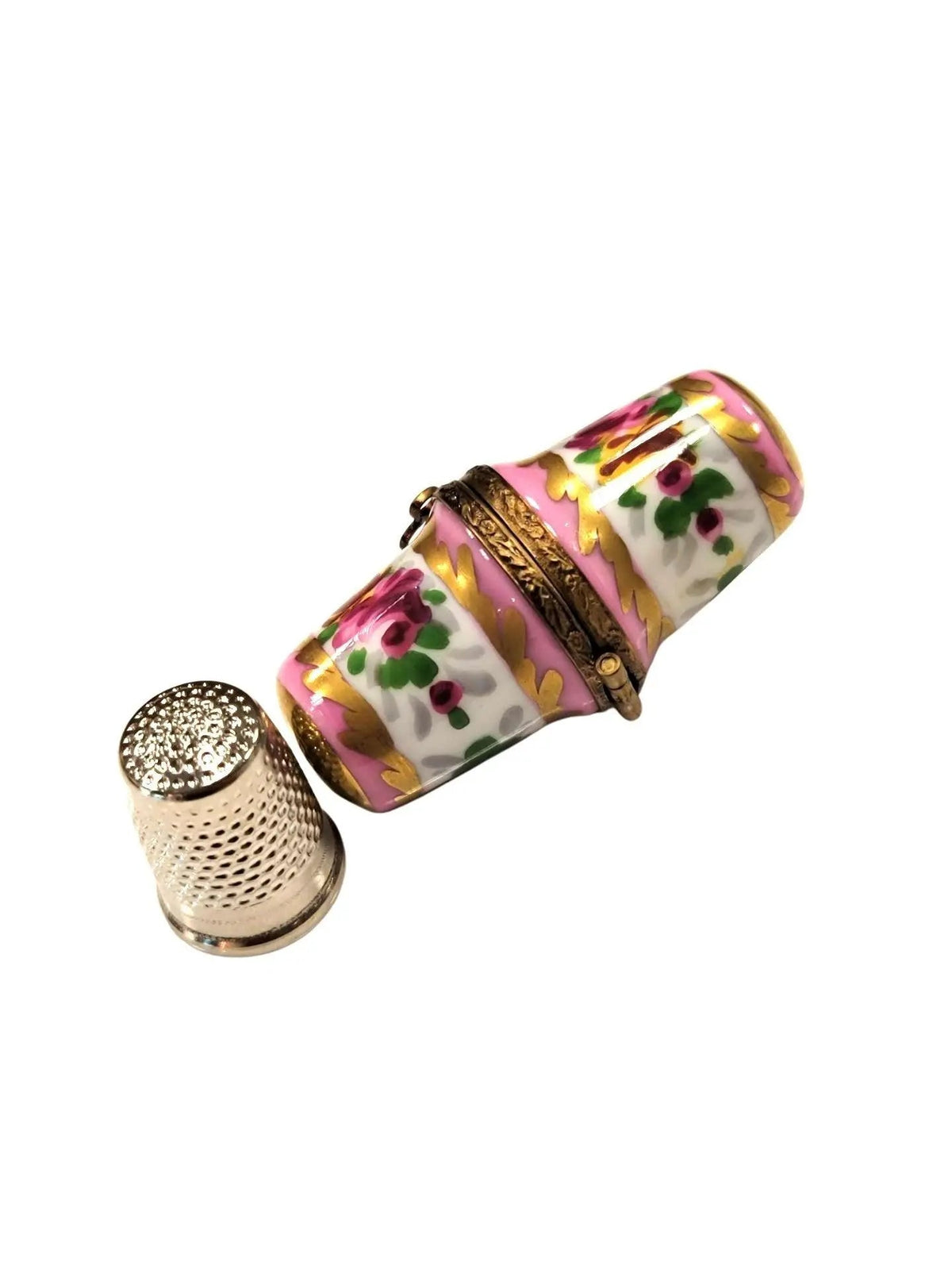 Pink Thimble Holder Porcelain Limoges Porcelain Art Object, a hand-painted Limoges porcelain gift