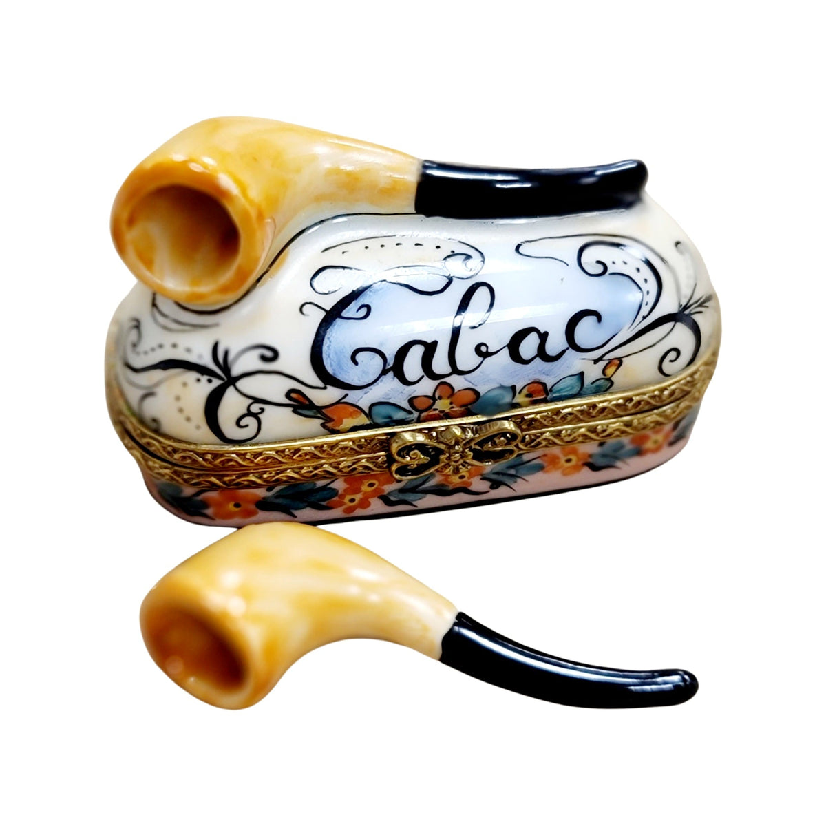 Pipe on Oval Limoges Box Figurine, view 3