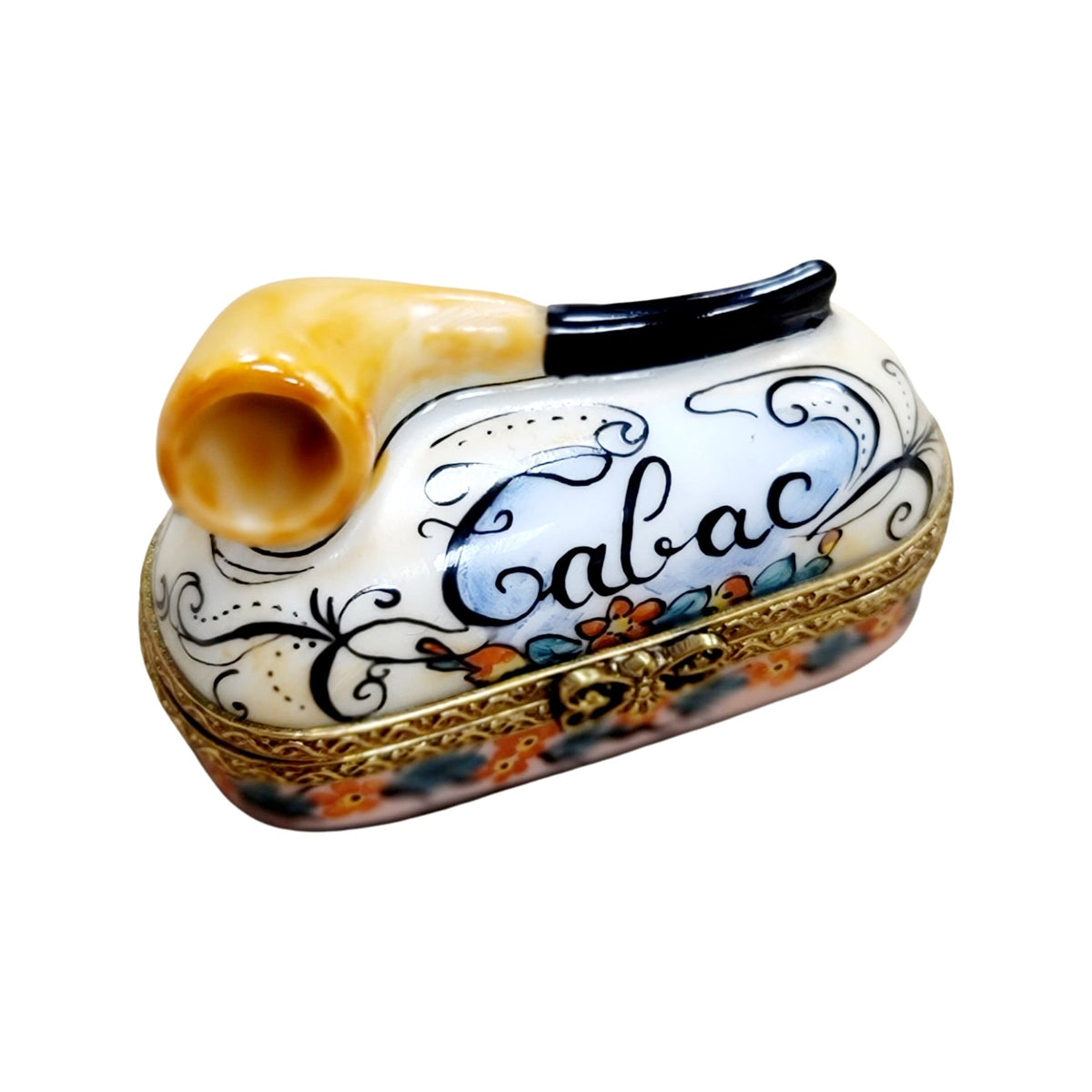 Pipe on Oval Limoges Box Figurine, view 4
