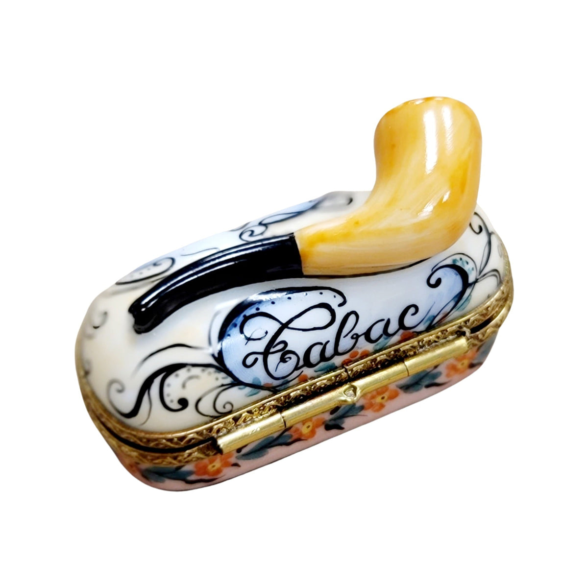 Pipe on Oval Limoges Box Figurine, view 5