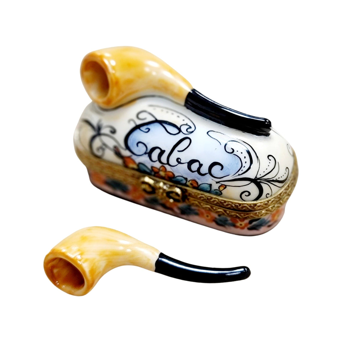 Pipe on Oval Limoges Box Figurine, a hand-painted Limoges porcelain gift