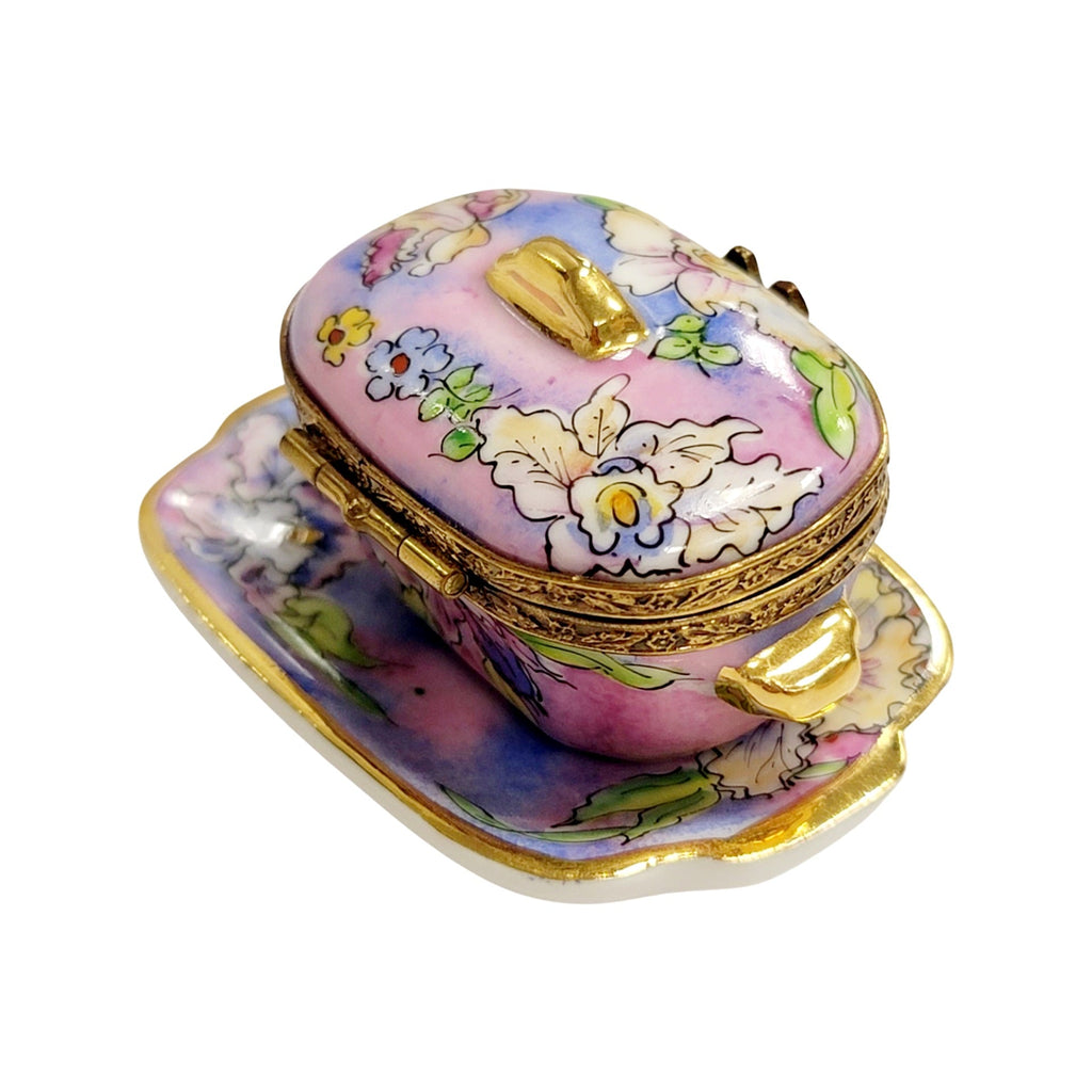 Purple Blue Soup Toureen w Tray Limoges Box Figurine, view 10