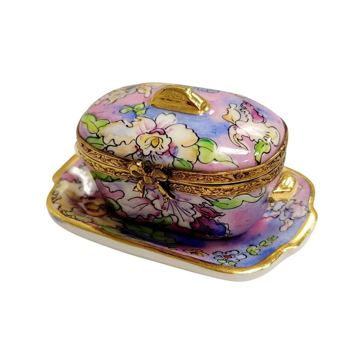 Purple Blue Soup Toureen w Tray Limoges Box Figurine, view 12