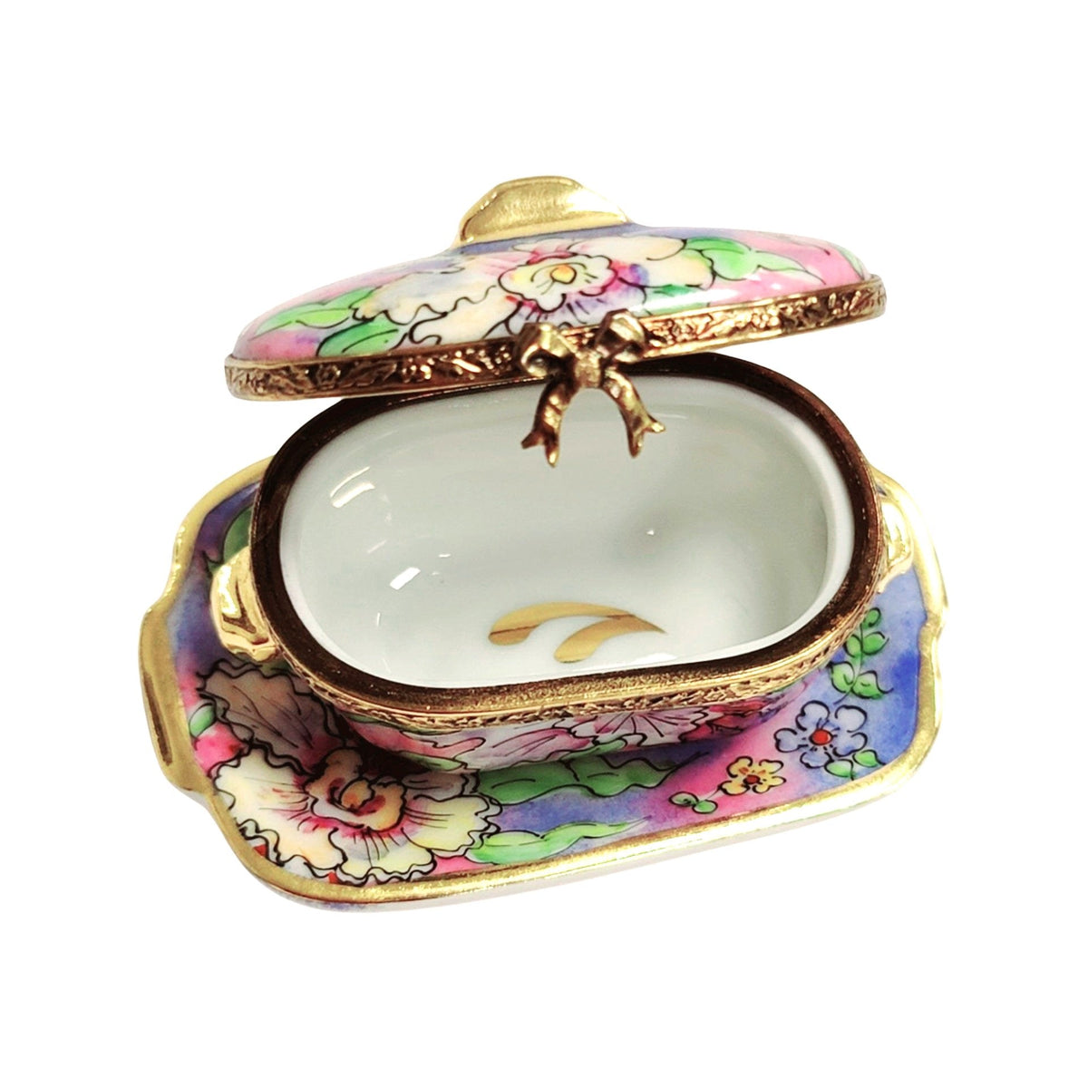 Purple Blue Soup Toureen w Tray Limoges Box Figurine, view 2