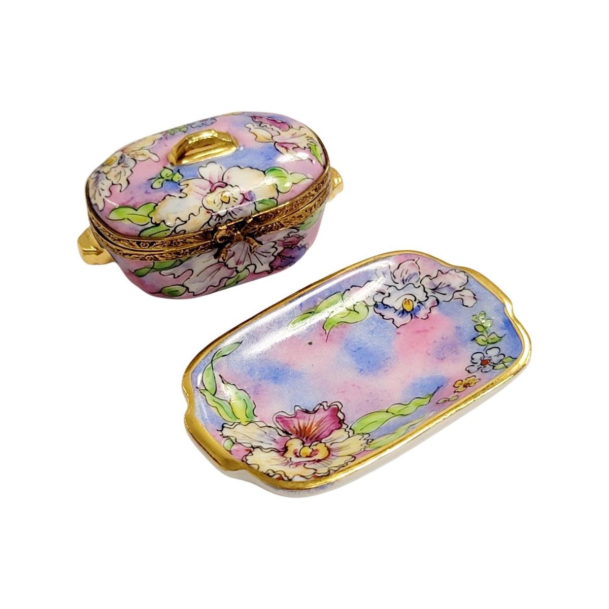 Purple Blue Soup Toureen w Tray Limoges Box Figurine, view 3