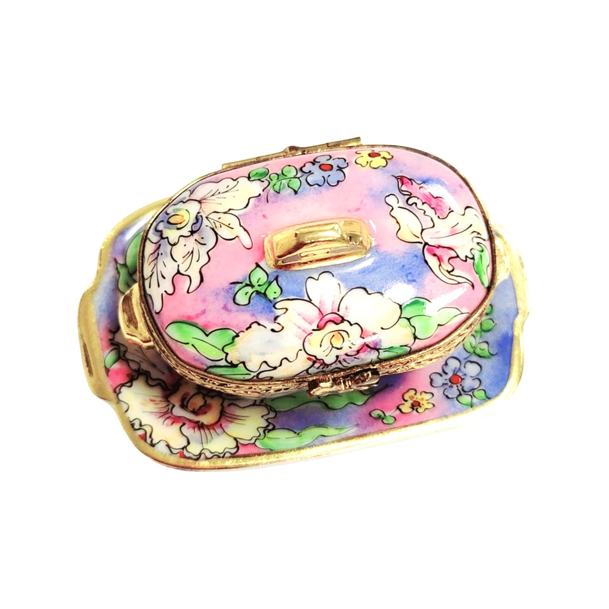 Purple Blue Soup Toureen w Tray Limoges Box Figurine, view 4