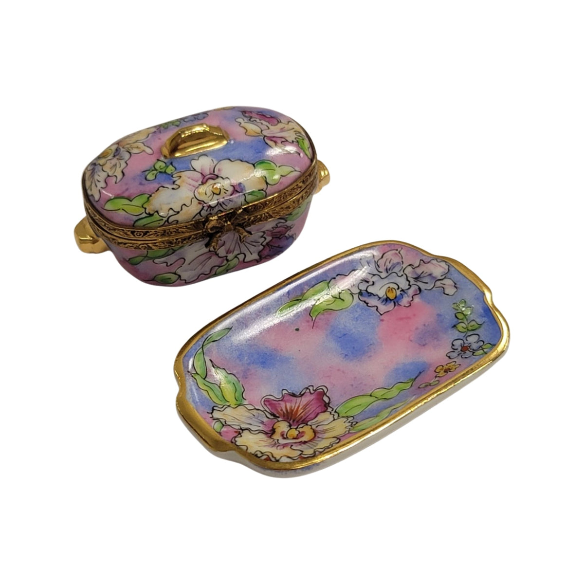Purple Blue Soup Toureen w Tray Limoges Box Figurine, view 7