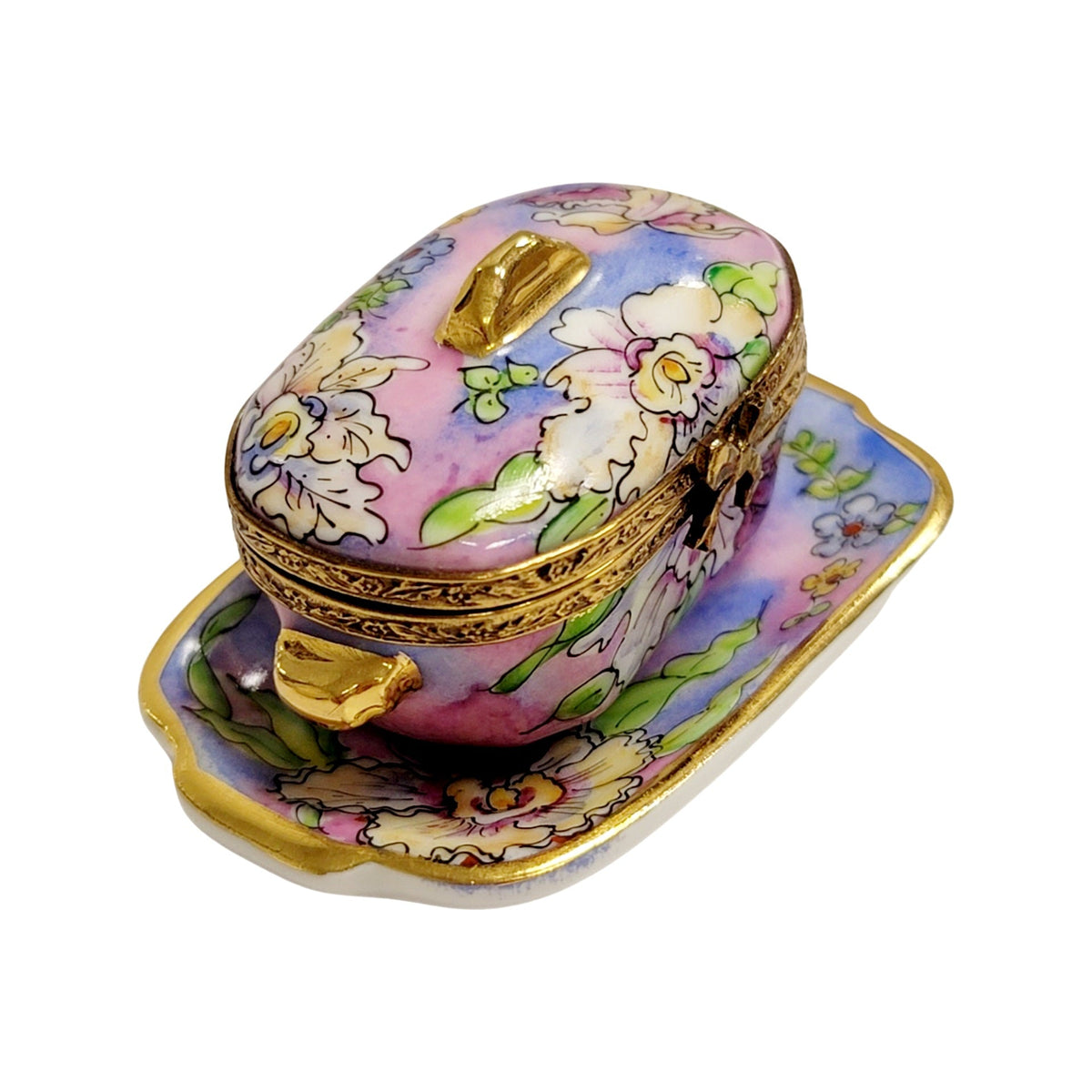 Purple Blue Soup Toureen w Tray Limoges Box Figurine, view 8