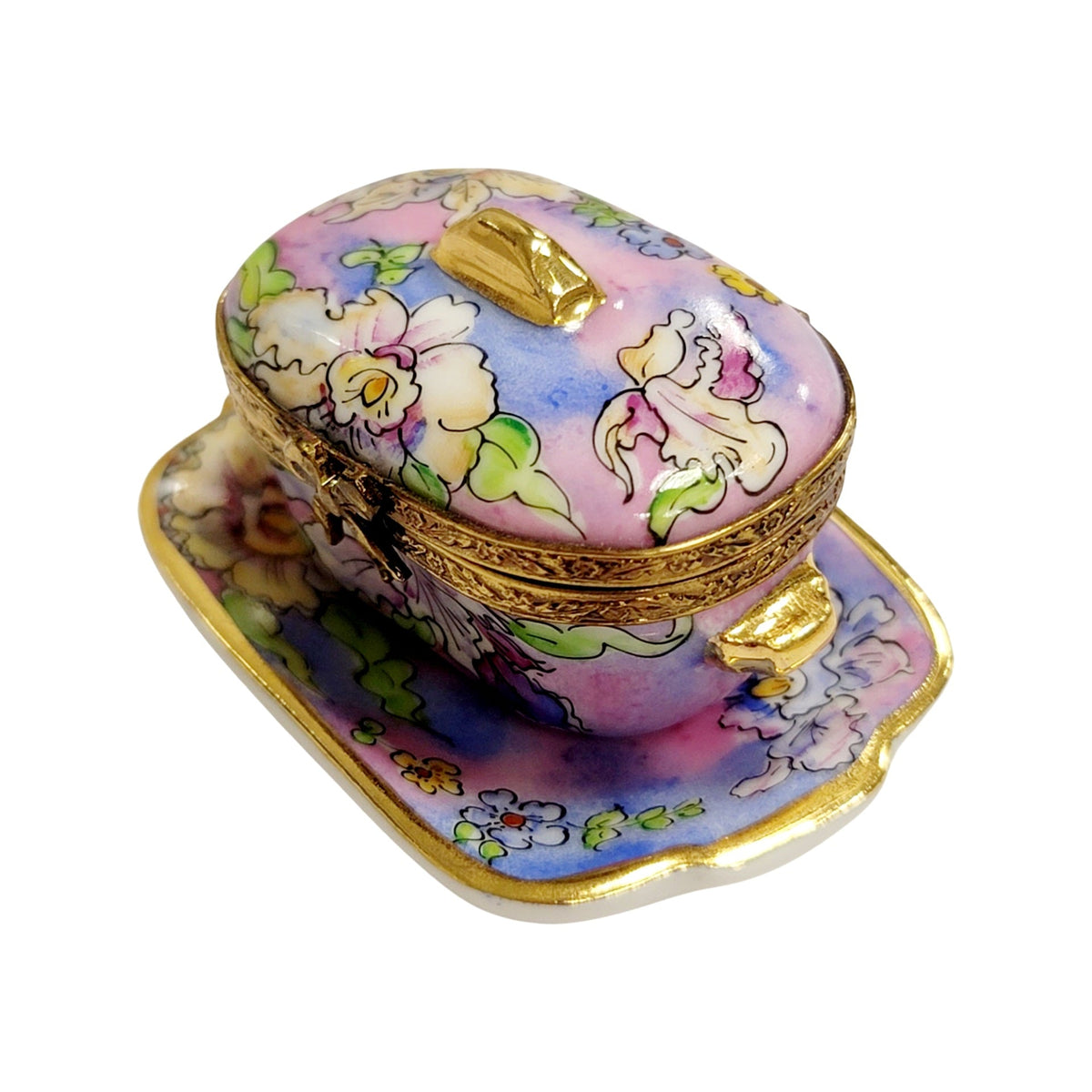 Purple Blue Soup Toureen w Tray Limoges Box Figurine, view 9