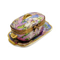 Purple Blue Soup Toureen w Tray Limoges Box Figurine, a hand-painted Limoges porcelain gift