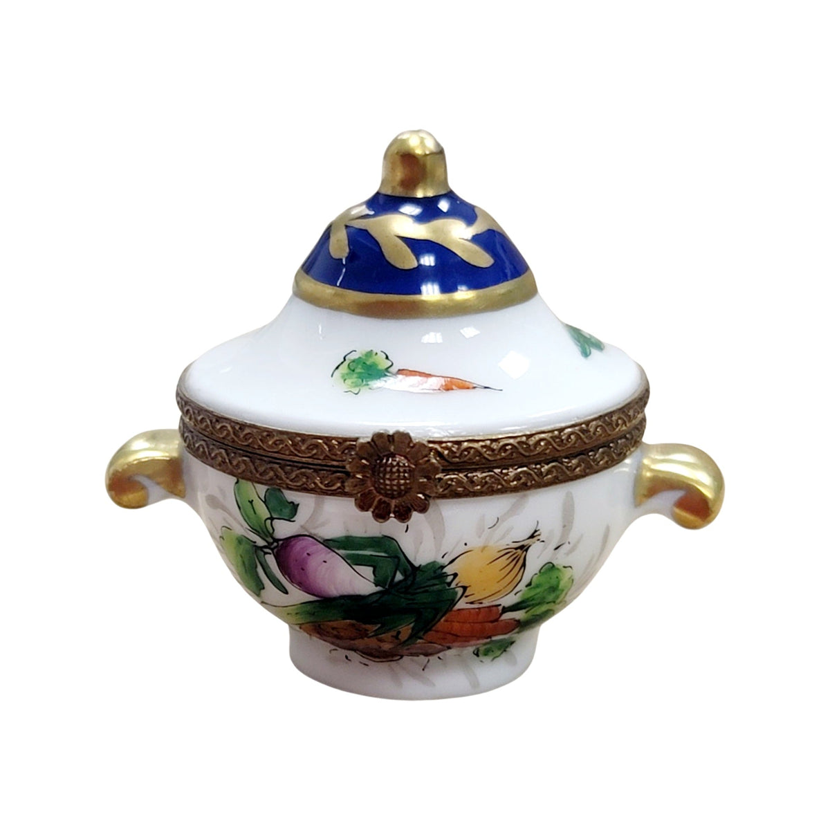 Round Soup Toureen Vegetables Limoges Box Figurine, a hand-painted Limoges porcelain gift