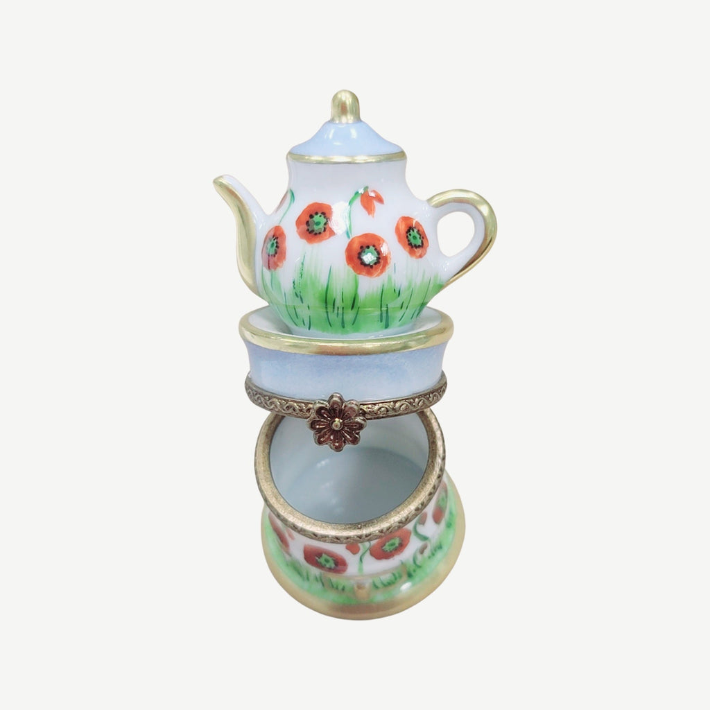 Red Flower Teapot Coffee Pot Limoges Box Figurine Gift, view 2