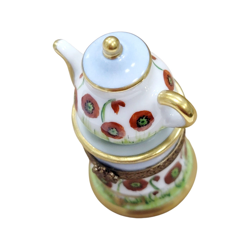 Red Flower Teapot Coffee Pot Limoges Box Figurine Gift, view 4